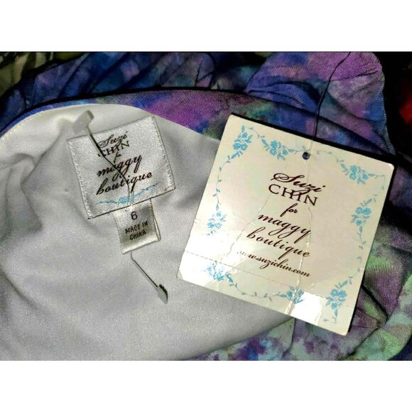 Suzi Chin Sm Y2k Dress Drape Neck Knee Length Sheath Tie-dye Bodycon Dead Stock - Picture 7 of 14